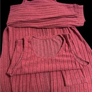 Ribbed Knit Set in Deep Pink